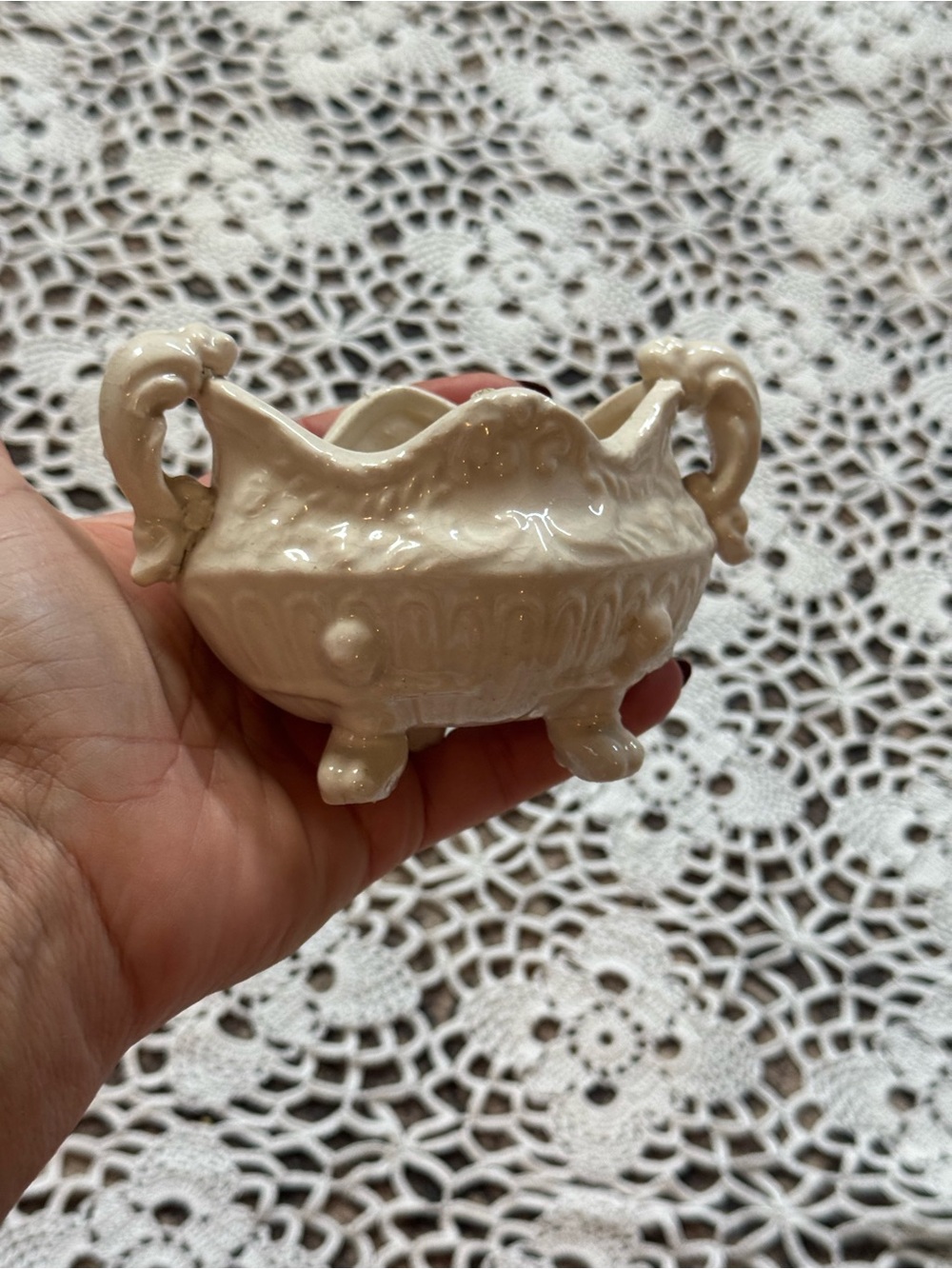 Vintage Made in Japan Cream Ceramic Double Handle Candle Holder